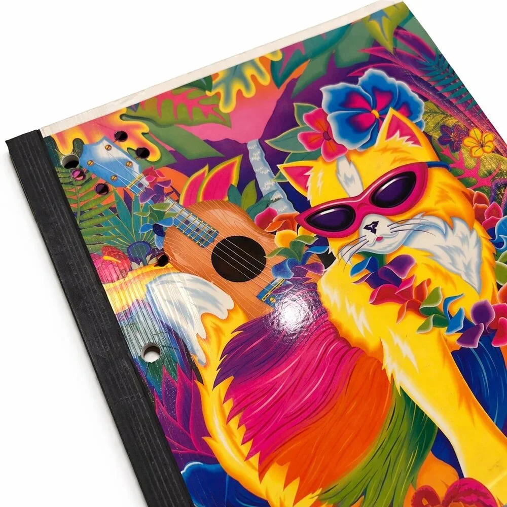 Vintage Lisa Frank Aloha Hawaiian Kitty Notebook Wireless Three Ring Portfolio